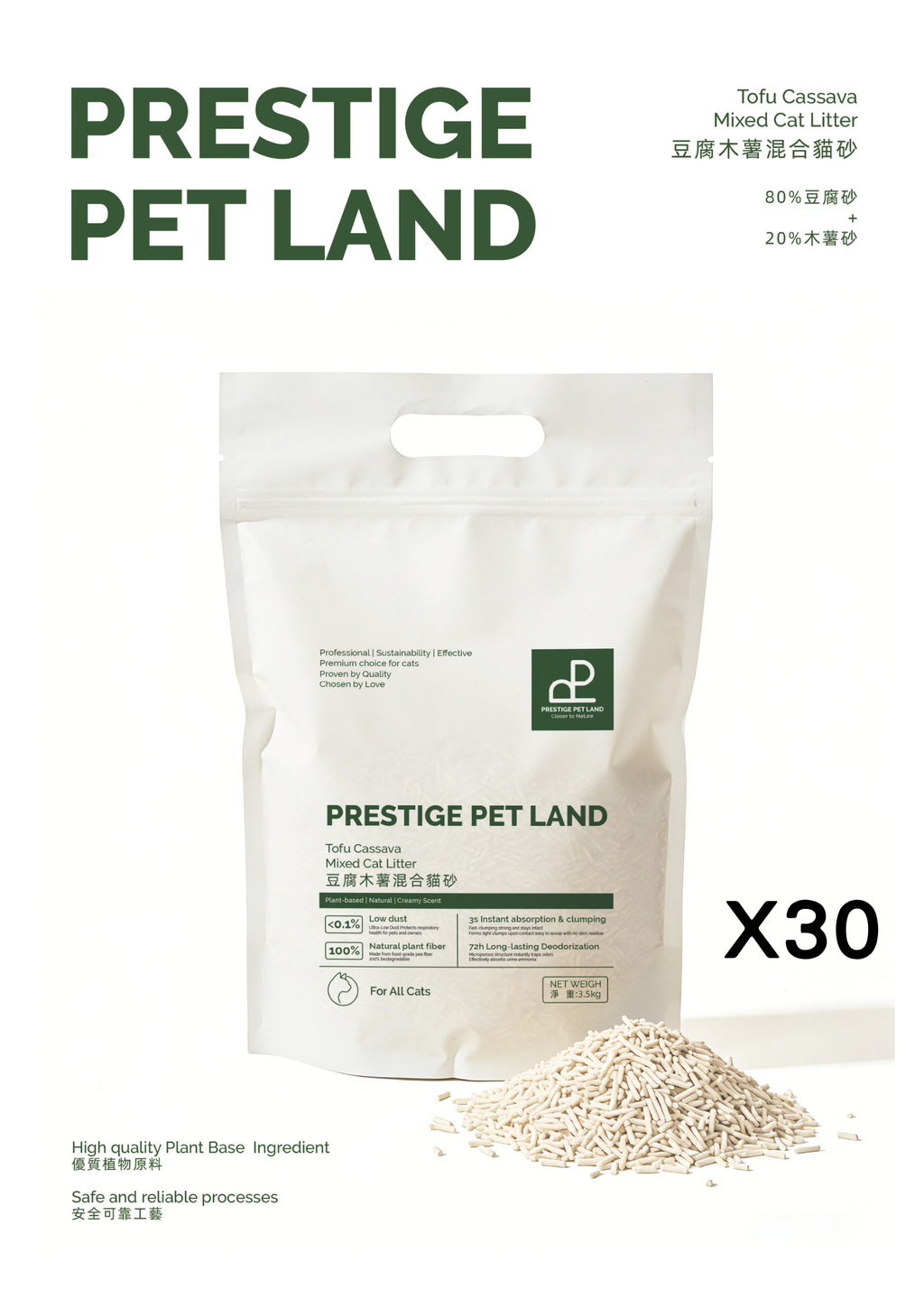 Prestige Pet Land PPL 第三代皇牌天然豆腐木薯低敏貓砂 3.5kg X 30包
