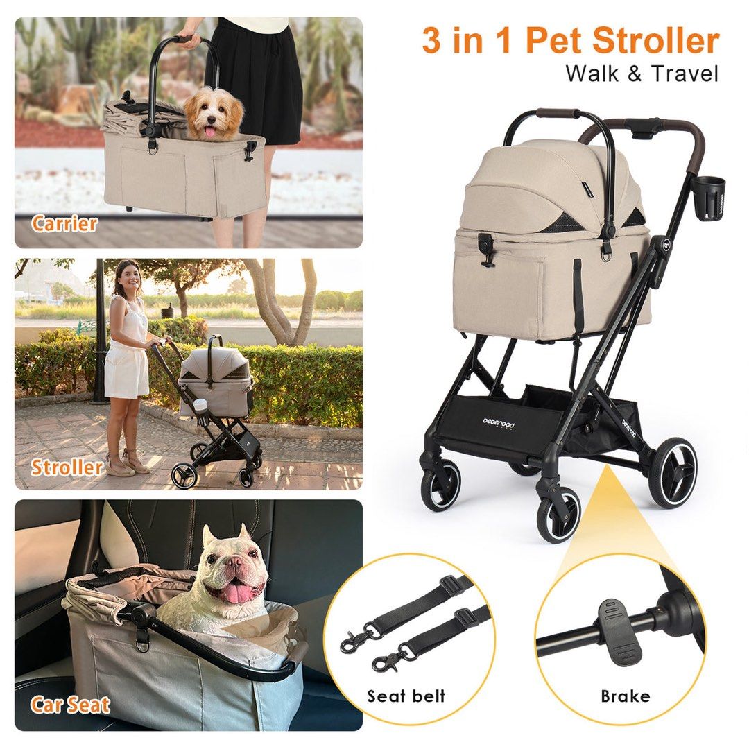 美國 Beberoad X2 3 in 1 Lightweight Foldable Carrier Dog cat Pet Stroller 寵物推車