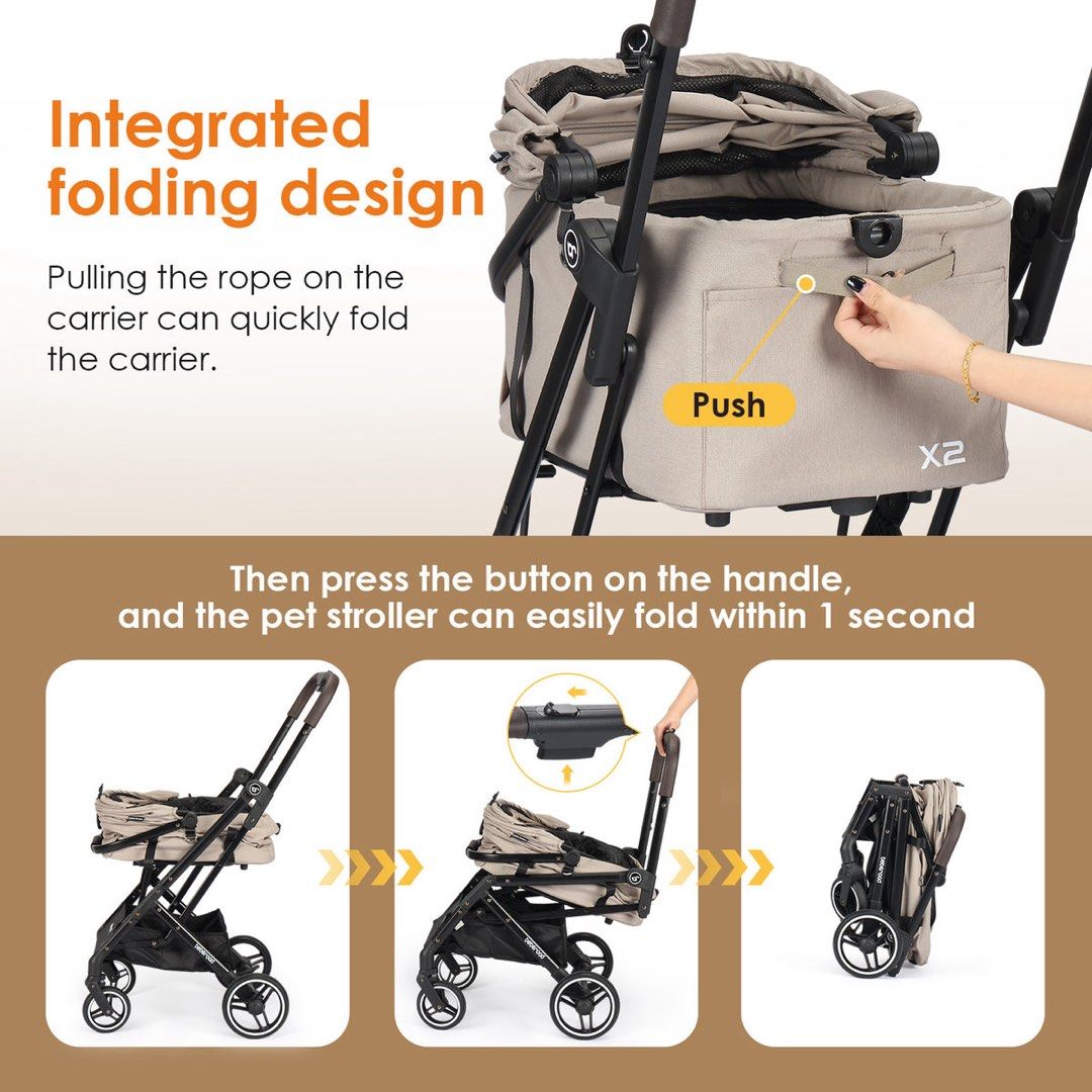 美國 Beberoad X2 3 in 1 Lightweight Foldable Carrier Dog cat Pet Stroller 寵物推車