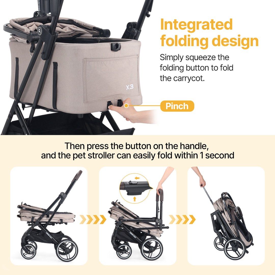 美國 Beberoad X3 3 in 1 Lightweight Foldable Carrier Dog cat Pet Stroller 寵物推車