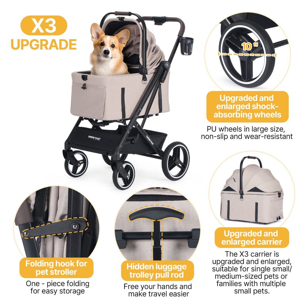 美國 Beberoad X3 3 in 1 Lightweight Foldable Carrier Dog cat Pet Stroller 寵物推車